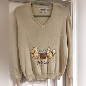 V I N T A G E  Women's Beige Sweater with Squirrel Embroidery